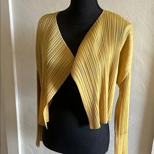 Issey Miyake Yellow Pleated Long Sleeve Top